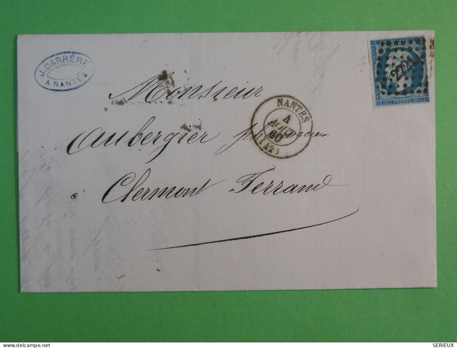 BX10 FRANCE  BELLE LETTRE   1860 NANTES A CLERMONT FERRAND +N°14   +AFF. INTERESSANT +++ + - 1853-1860 Napoléon III.