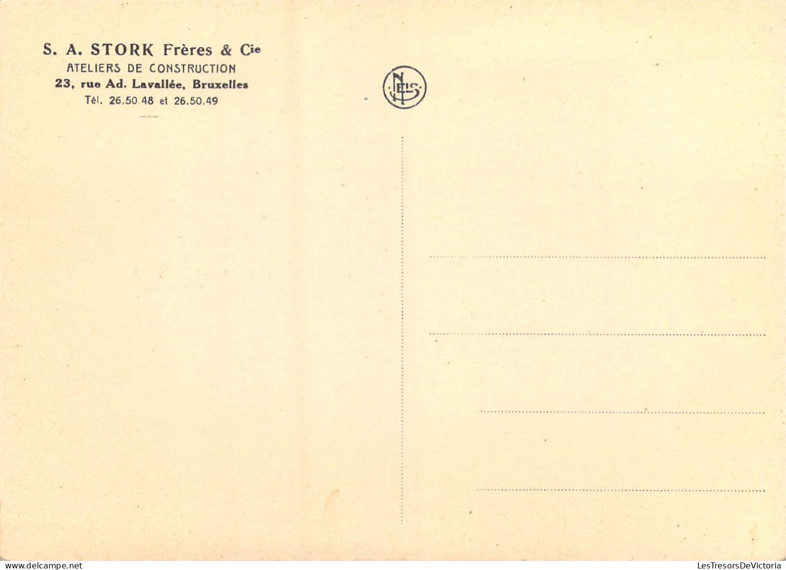 PUBLICITES - S.A. Stork Frères & Cie - Ateliers De Construction - 23 Rue Ad. Lavallée Bruxelles - Carte Postale Ancienne - Werbepostkarten