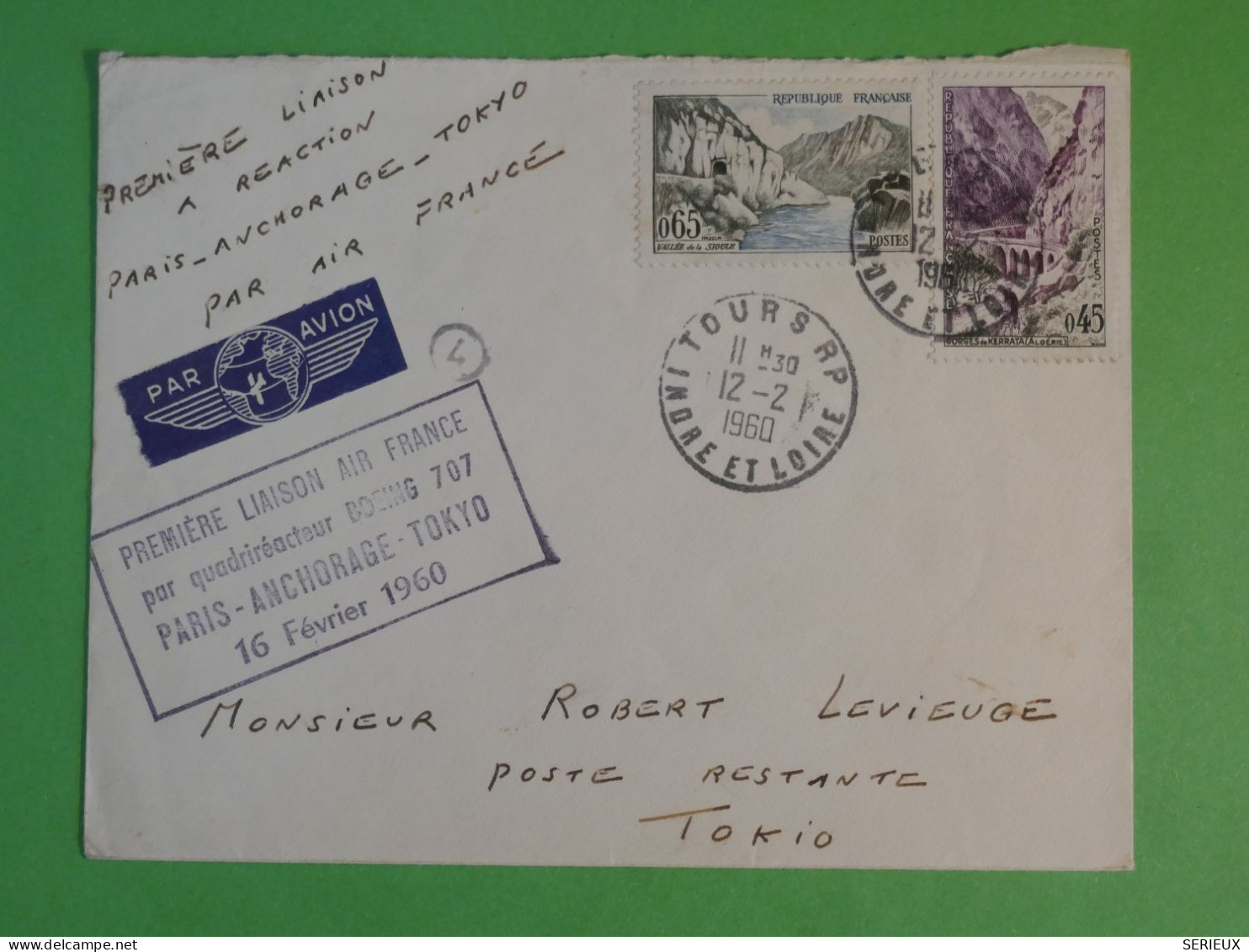 BX10 FRANCE  BELLE LETTRE 1960  1ER VOL PARIS A TOKIO VIA ANCHORAGE  JAPAN +AFF. INTERESSANT + + - 1960-.... Lettres & Documents