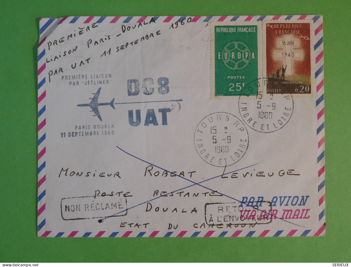 BX10 FRANCE  BELLE LETTRE 1960  1ER VOL PARIS A   DOUALA CAMEROUN  +   +AFF. INTERESSANT + + - 1960-.... Storia Postale