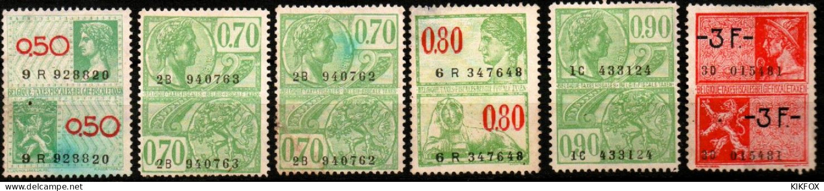 BELGIE,BELGIQUE ,VERS 1928 - 1935,  LOT De 5  TIMBRES  FISCAL NON -OBLITERES - Timbres