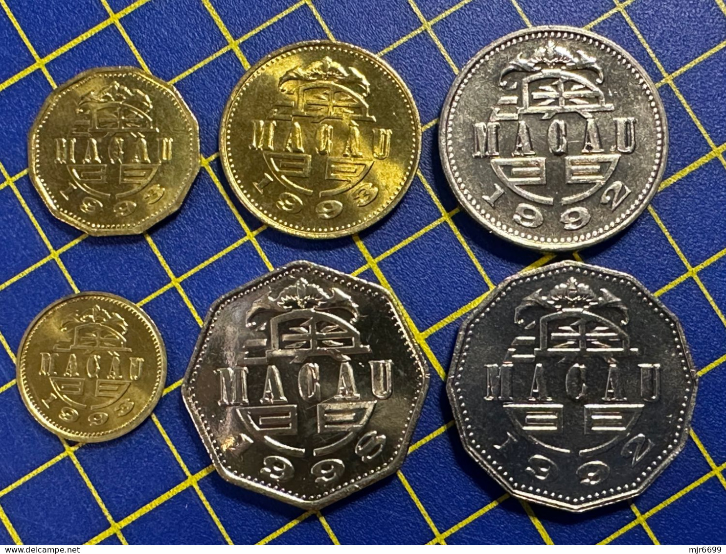 MACAU FIRST ISSUE COINS COLLECTION OF 1993/10A+20A+50A; 1992/1P+5P; & 1998/2P, ALL ALMOST UNC - Macau