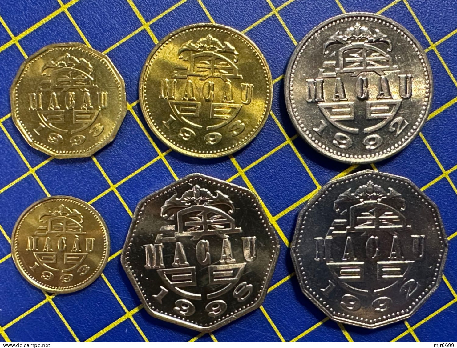 MACAU FIRST ISSUE COINS COLLECTION OF 1993/10A+20A+50A; 1992/1P+5P; & 1998/2P, ALL ALMOST UNC - Macao