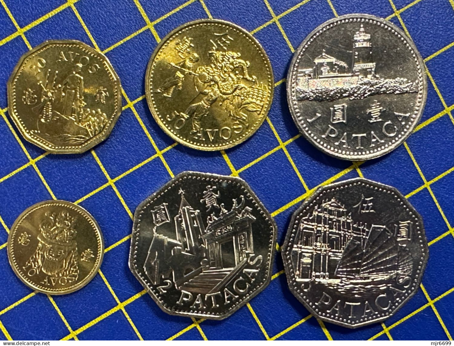 MACAU FIRST ISSUE COINS COLLECTION OF 1993/10A+20A+50A; 1992/1P+5P; & 1998/2P, ALL ALMOST UNC