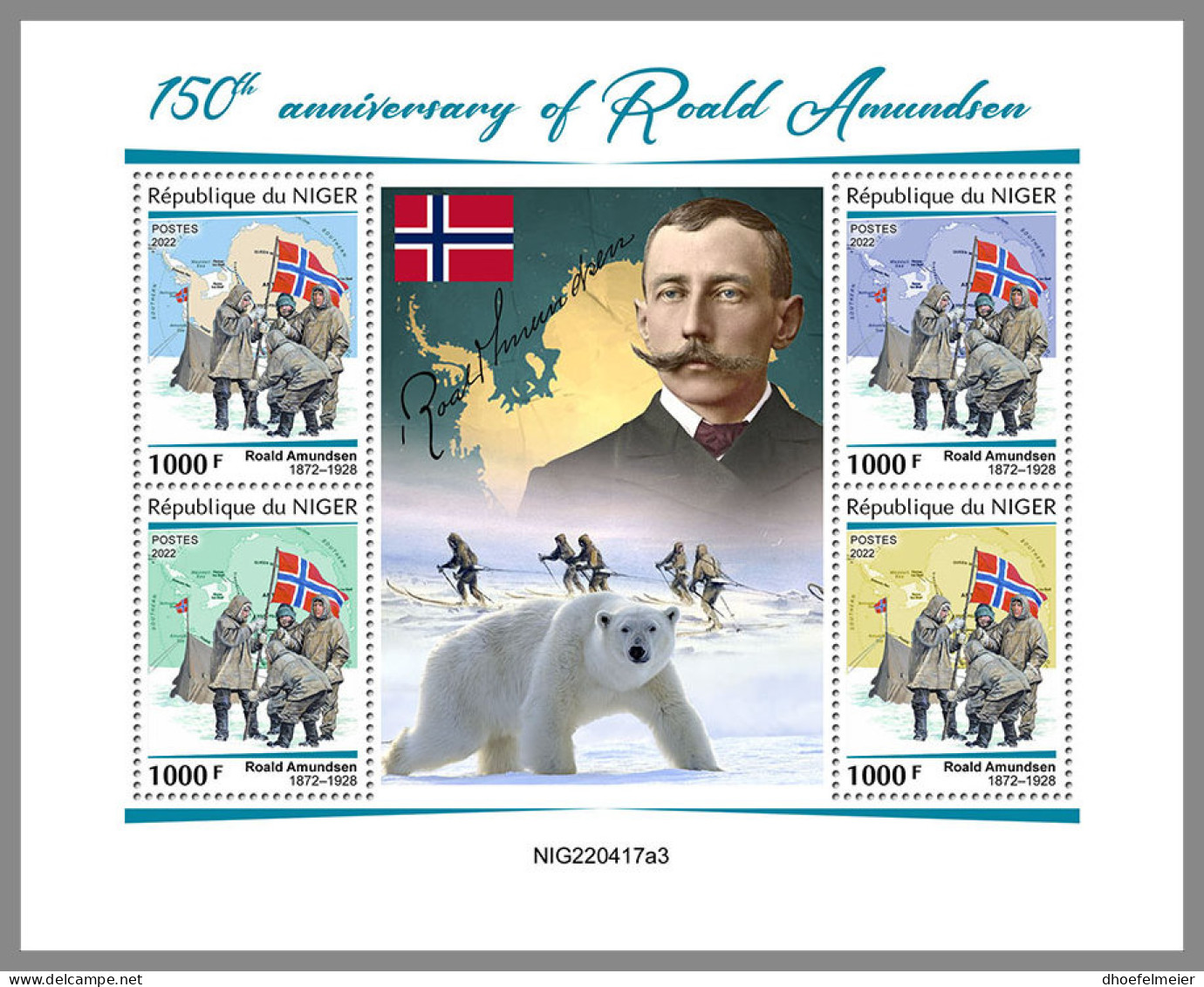 NIGER 2022 MNH Roald Amundsen M/S - OFFICIAL ISSUE - DHQ2331 - Polar Explorers & Famous People