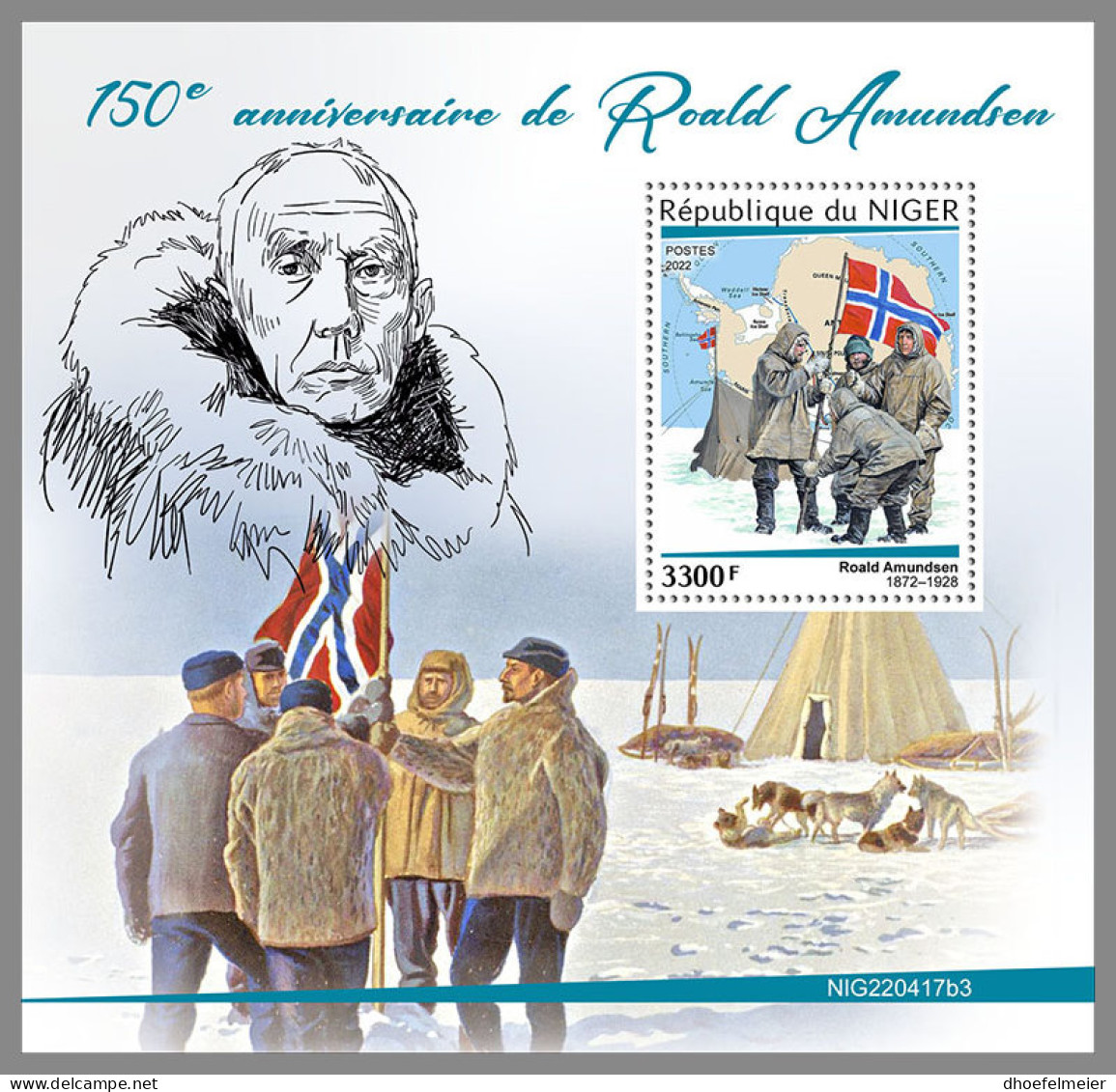 NIGER 2022 MNH Roald Amundsen S/S - OFFICIAL ISSUE - DHQ2331 - Polarforscher & Promis