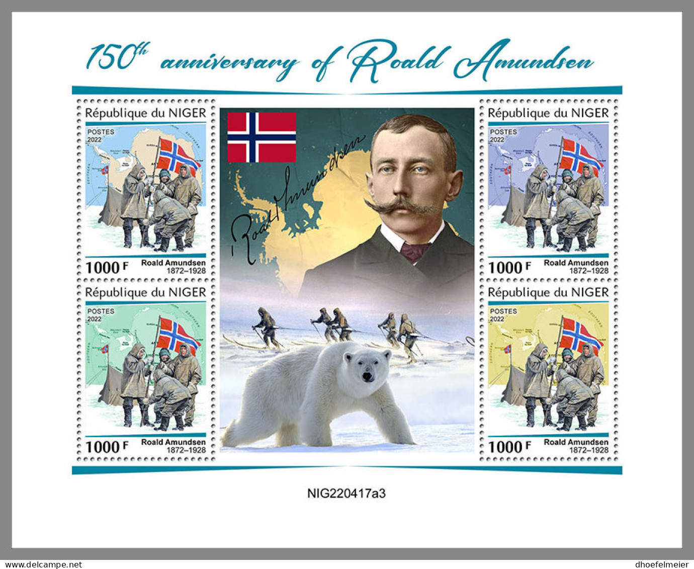 NIGER 2022 MNH Roald Amundsen M/S - IMPERFORATED - DHQ2331 - Esploratori E Celebrità Polari