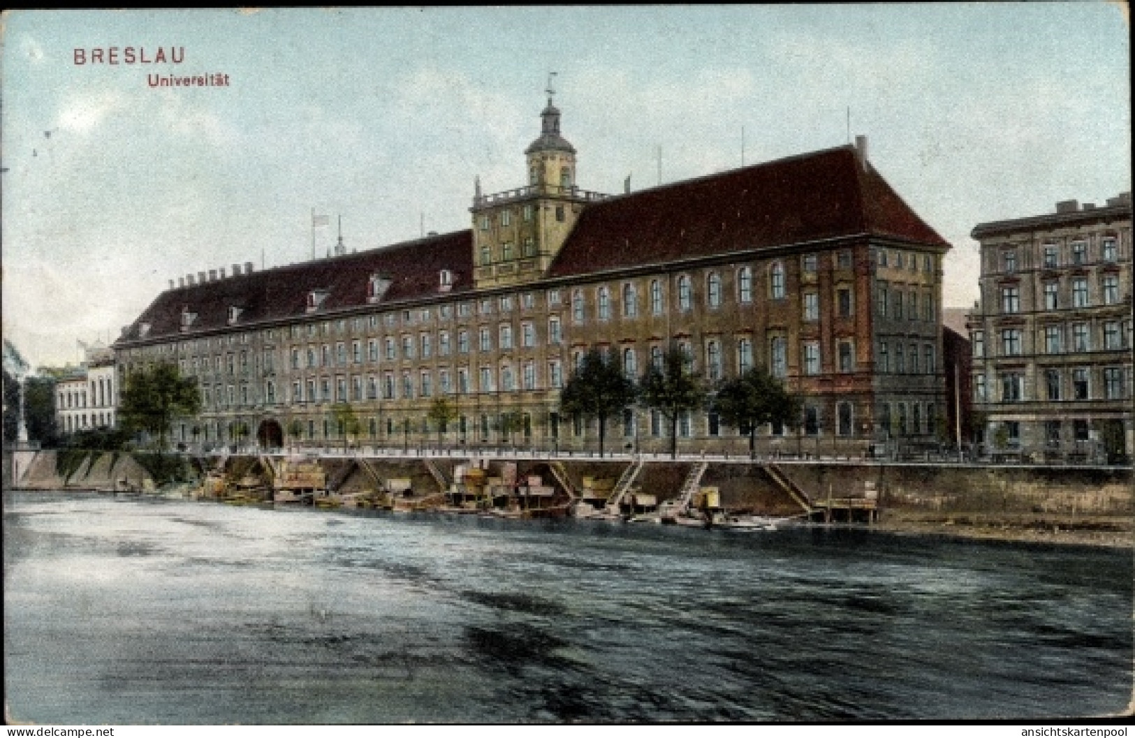 CPA Wrocław Breslau Schlesien, Universität, Wasserseite - Schlesien