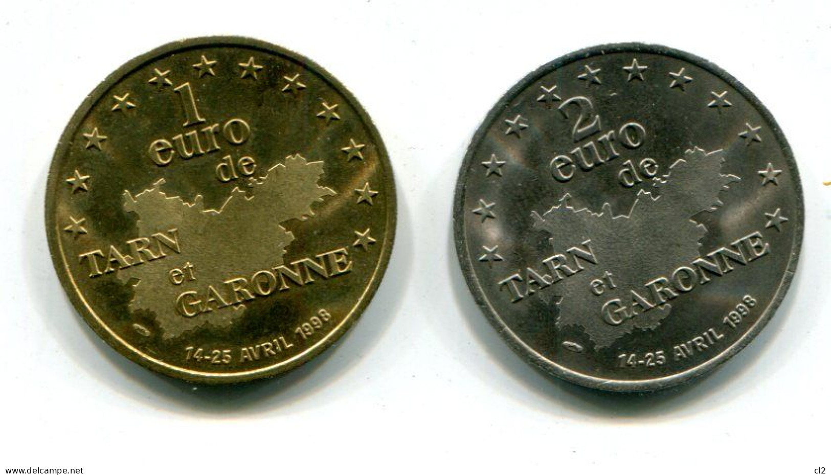 FRANCE - 1 Et 2 Euros Du Tarn Et Garonne - 14-25 Avril 1998 - Euros Des Villes