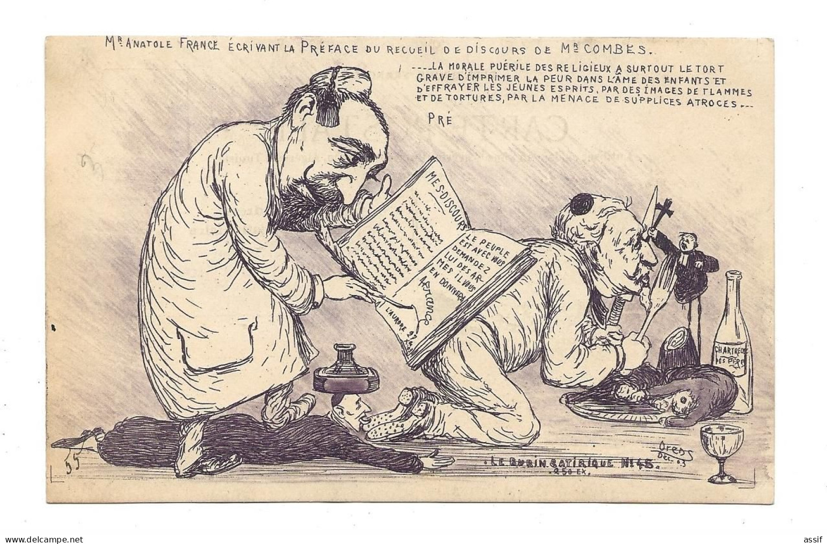 ORENS  Anatole France  écrivant La Préface .... Combes    Le Burin Satirique 1903  N° 45 - Orens