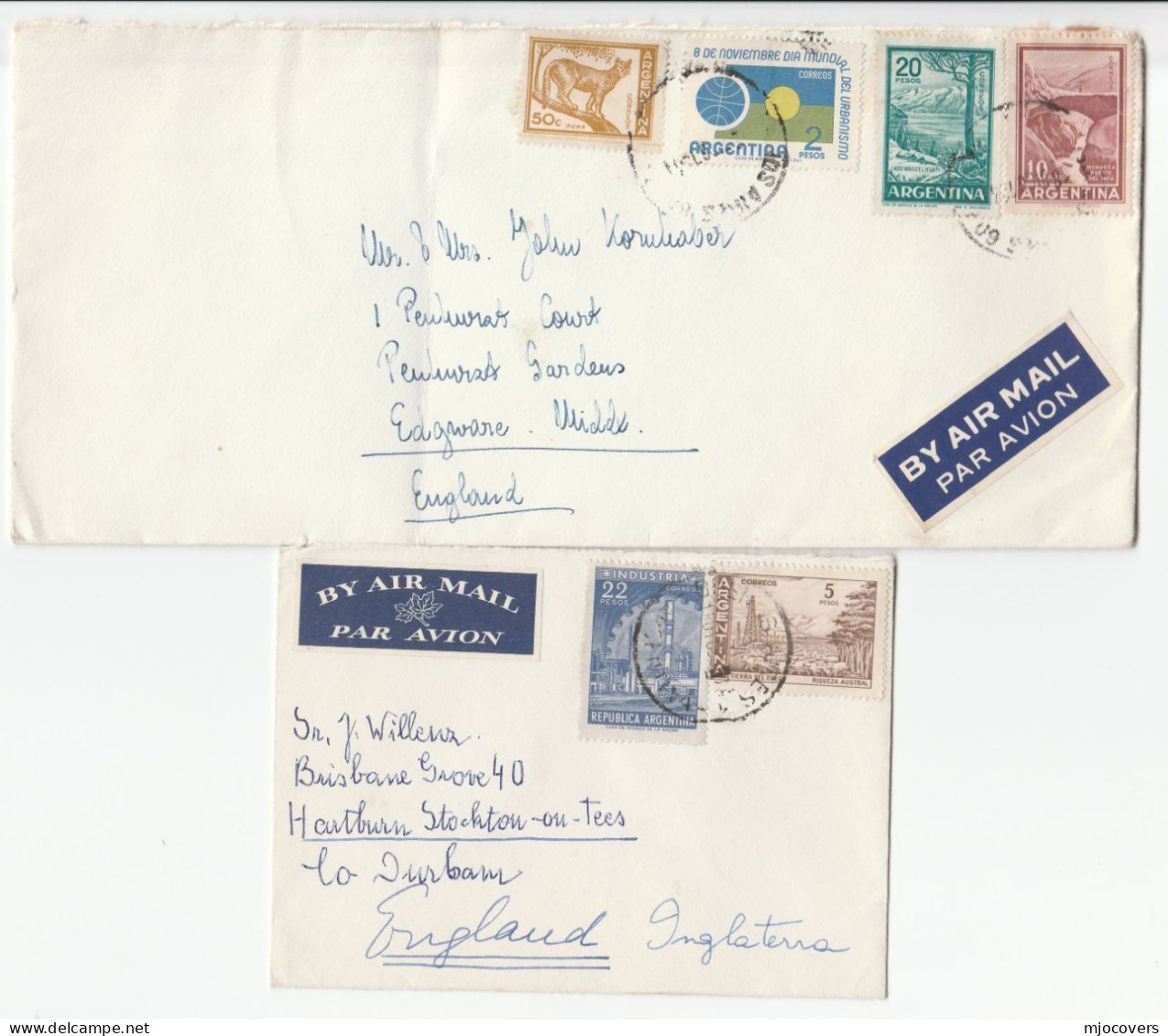 2 Covers 1960s  ARGENTINA With AIR MAIL LABEL Cover Stamps - Covers & Documents