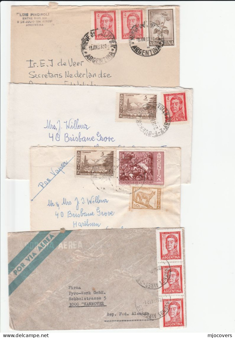 4   1960s  ARGENTINA Covers To GB Germany Netherlands , Stamps Cover - Collections, Lots & Séries