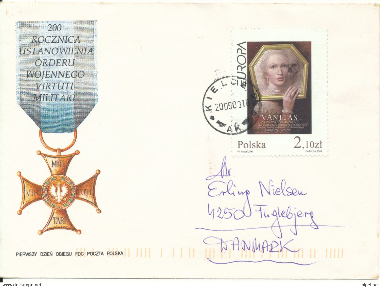 Poland Cover Sent To Denmark Kielze 20-5-2003 Single Franked Europa CEPT - Storia Postale