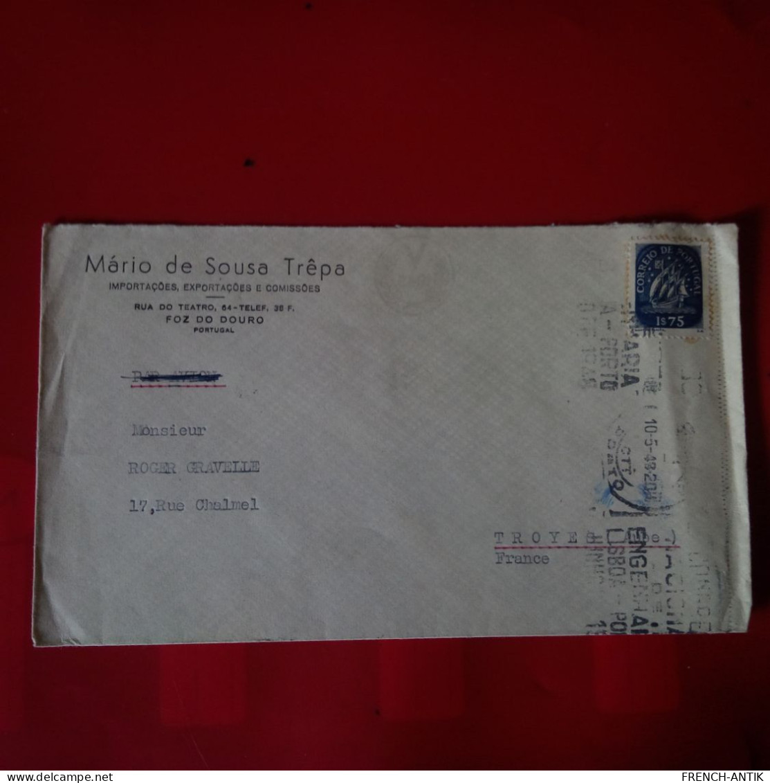 LETTRE FOZ DO DOURO POUR TROYES - Covers & Documents