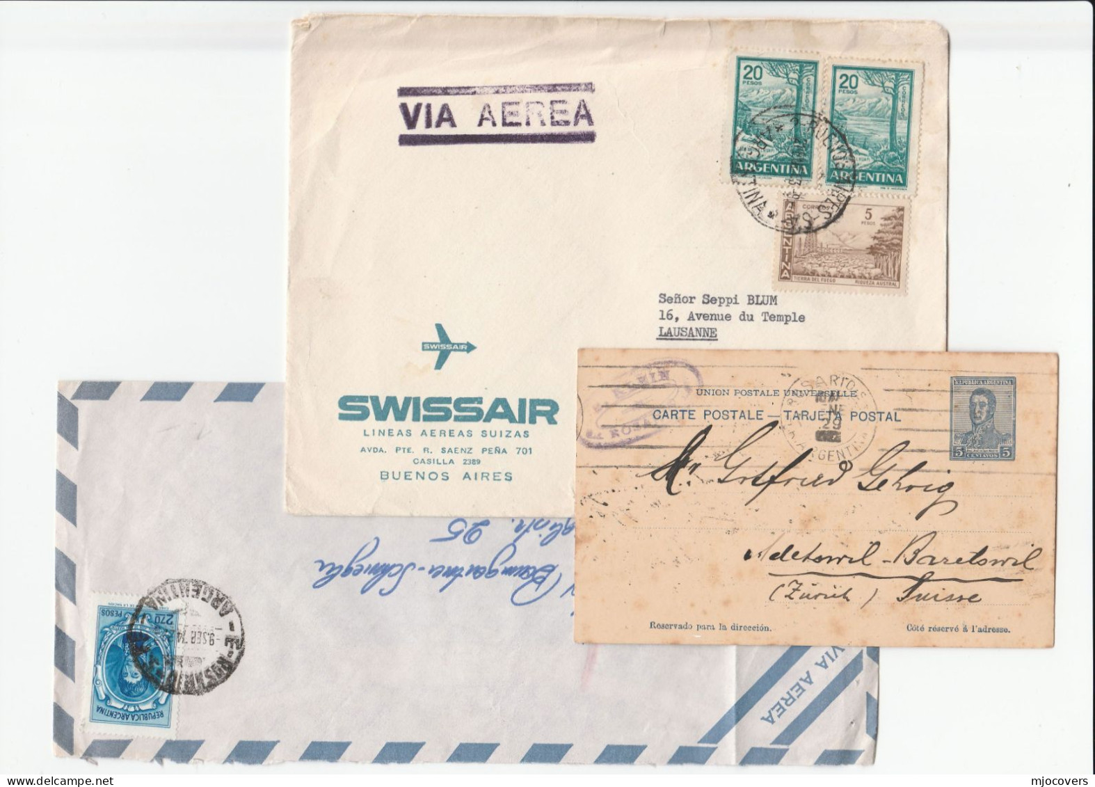 1922 - 1974  ARGENTINA Covers To Switzerland Cover Postal Stationery Stamps - Colecciones & Series