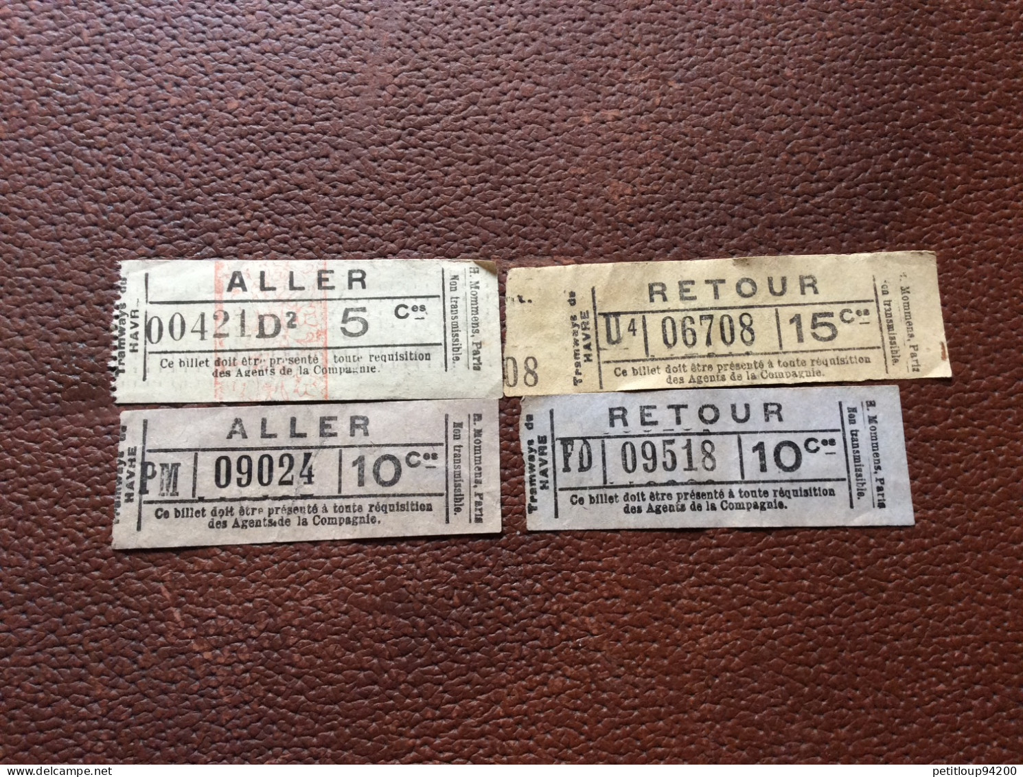 4 ANCIENS TICKETS TRANSPORT  Tramways Aller- Retour  Le HAVRE - Europa