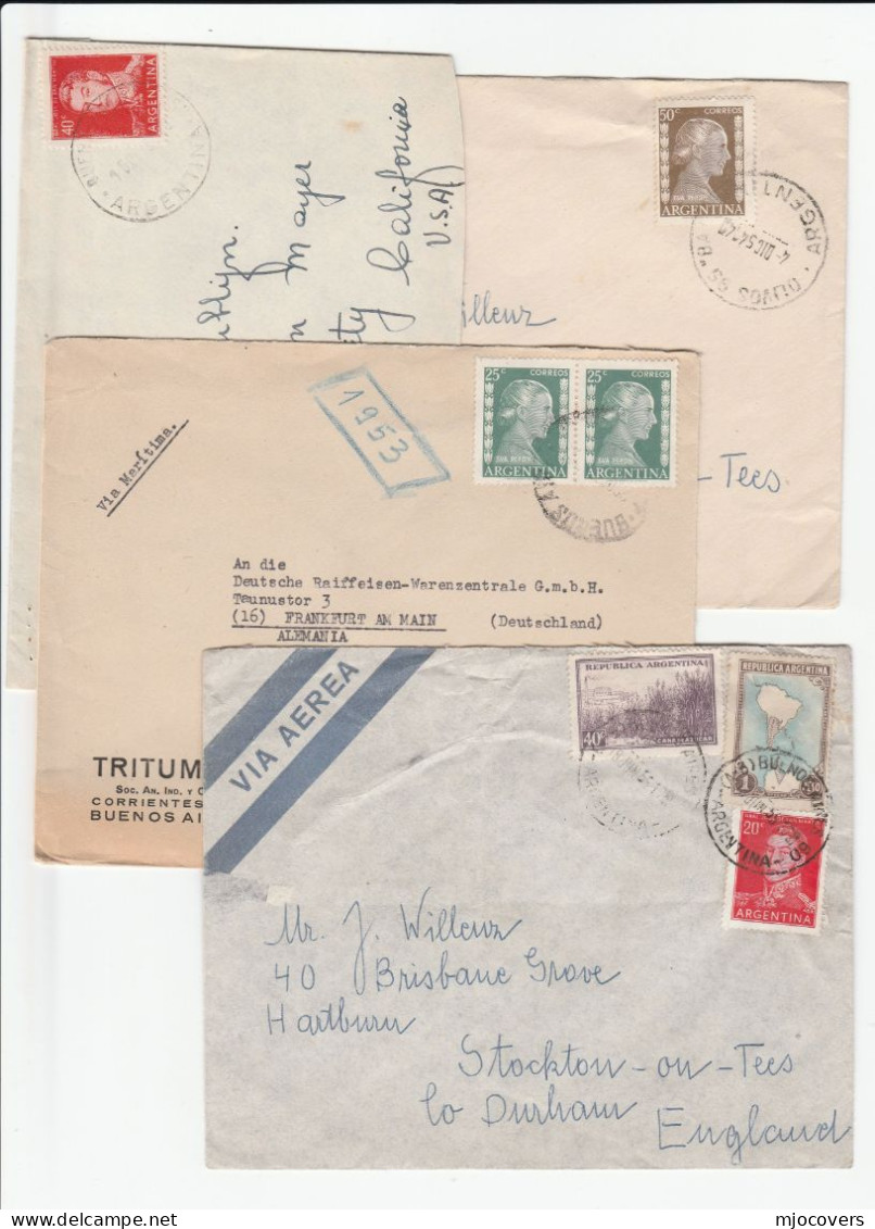 4  1950s  ARGENTINA Covers To GB  Germany USA , Stamps Cover - Collections, Lots & Séries