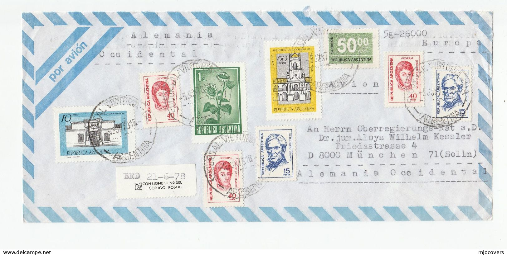 3 1970s  ARGENTINA COVERS Many Stamps  To Germany Cover Air Mail - Collections, Lots & Séries