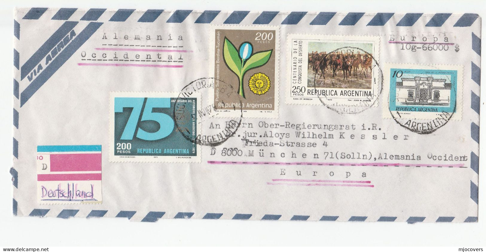 3 1970s  ARGENTINA COVERS Many Stamps  To Germany Cover Air Mail - Collections, Lots & Séries