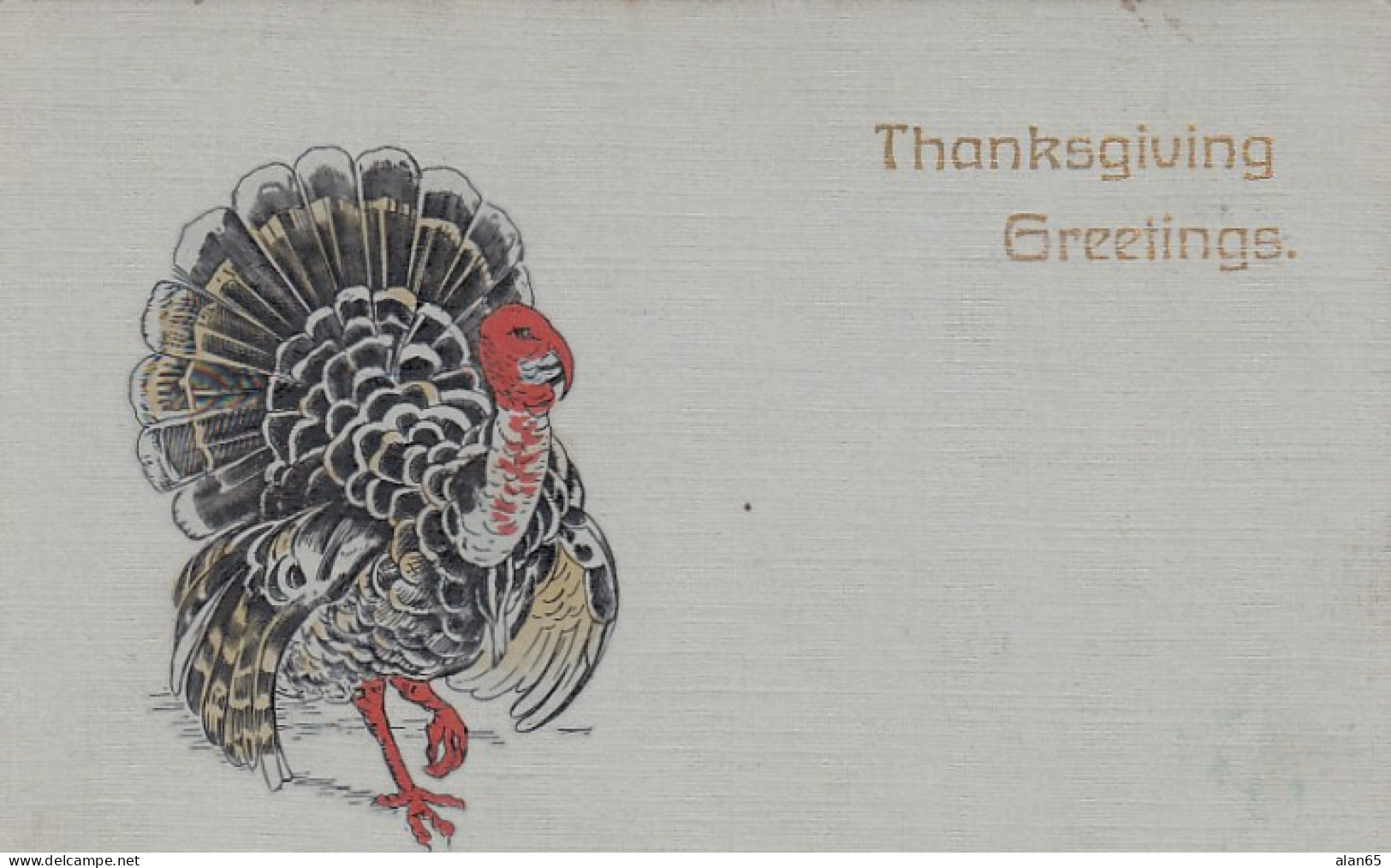 Thanksgiving Greetings, Turkey, C1900s Vintage Postcard - Thanksgiving