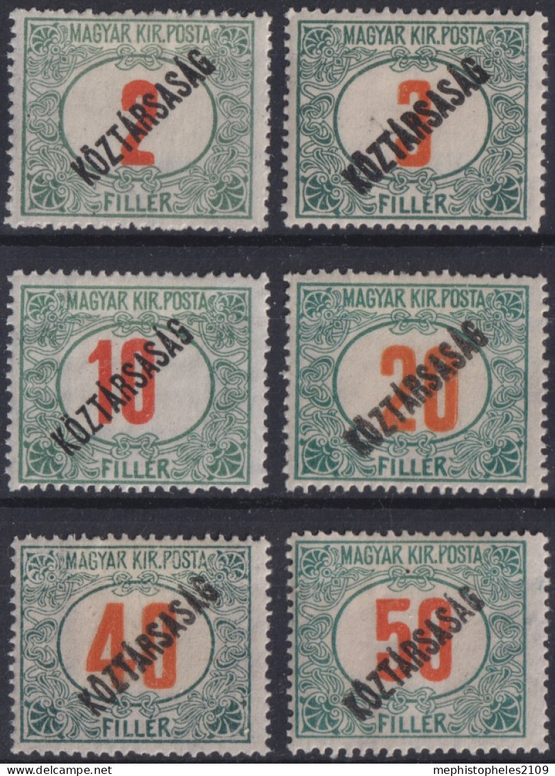 HUNGARY 1918/19 - MLH - Sc# J45-J50 - Postage Due - Port Dû (Taxe)
