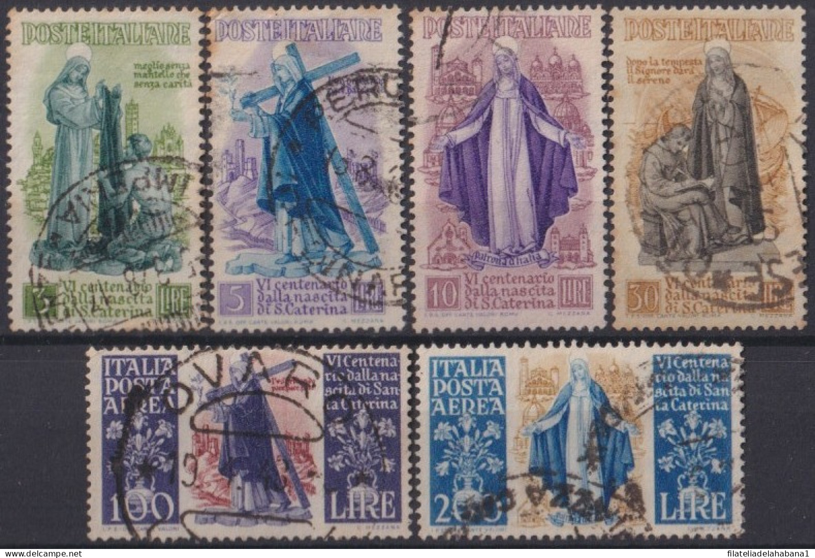 F-EX37519 ITALY 1948 USED ST CATHERINE CENTENARY RELIGION COMPLETE SET.   - Gebraucht