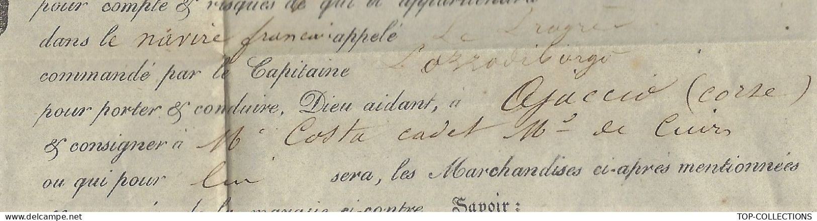 1859 CONNAISSEMENT BILL OF LADING   Marseille > Ajaccio  Capitaine Pozzo Di Borgo V.HISTORIQUE SUR  FAMILLE Corse - 1800 – 1899