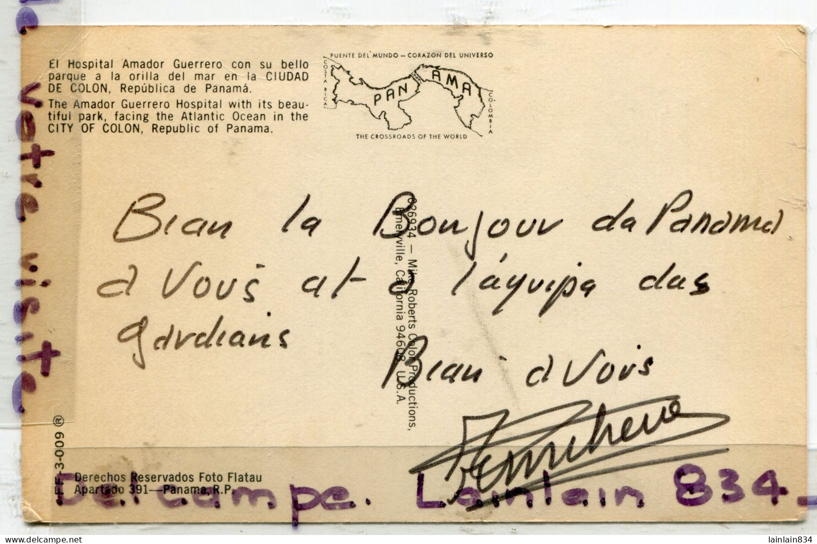 - 009 - PANAMA - The Amador Guerréro Hospital In The City Of Colon, Carte Rare, Petit Format, écrite, TBE, Scans. - Panama