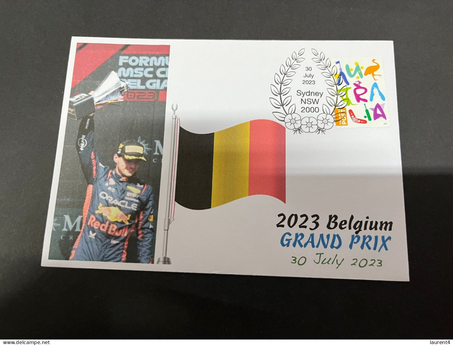 4-8-2023 (1 T 27) Formula One - 2023 Belgium Grand Prix - Winner Max Verstappen (30 July 2023) Australia Stamp - Otros & Sin Clasificación