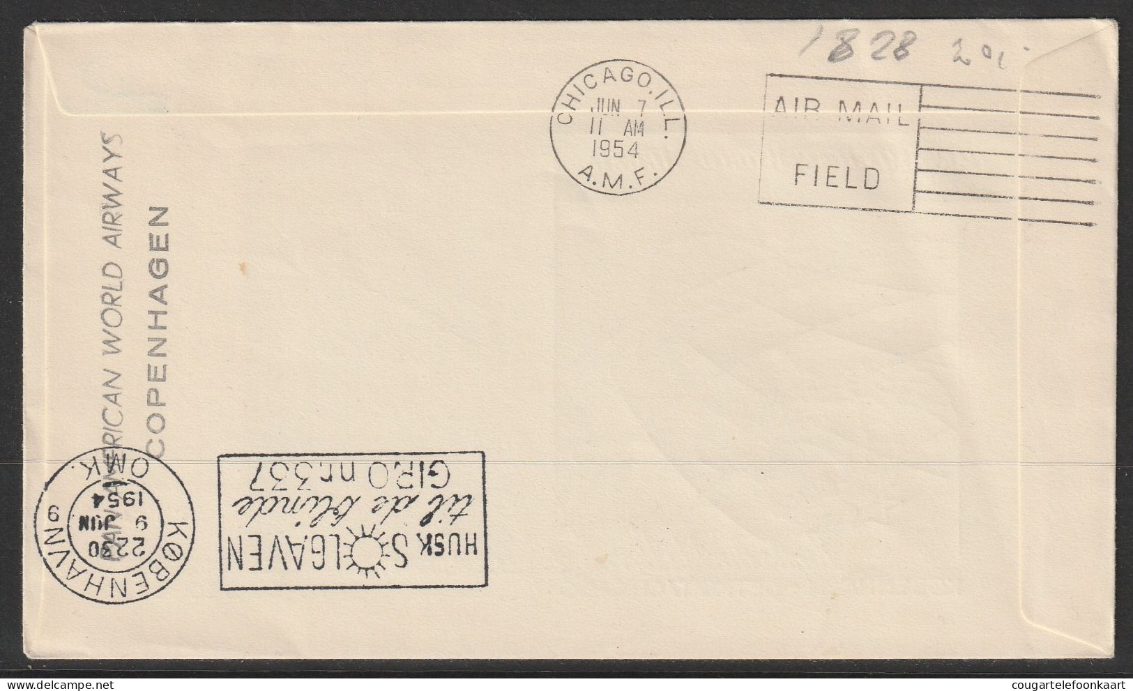 1954, PAA, First Flight Cover, Kobenhavn-Chicago - Posta Aerea