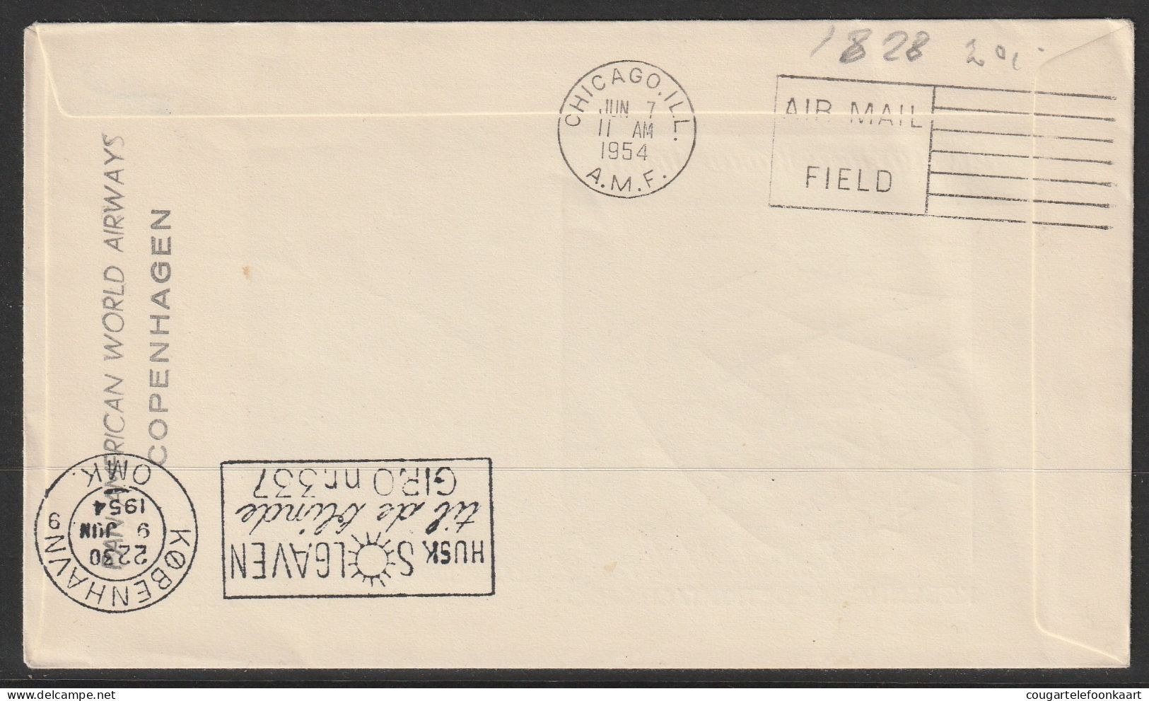 1954, PAA, First Flight Cover, Kobenhavn-Chicago - Luftpost