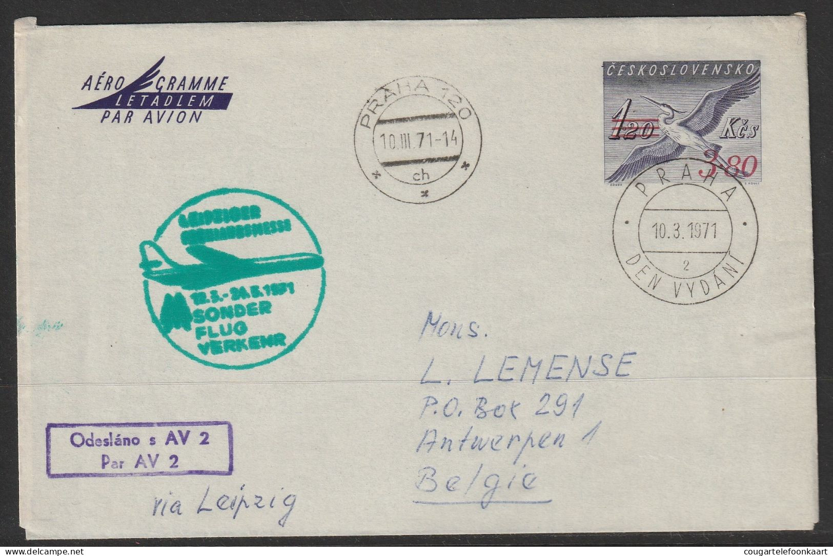 1971, Sonderflug, Praha-Antwerpen - Airmail