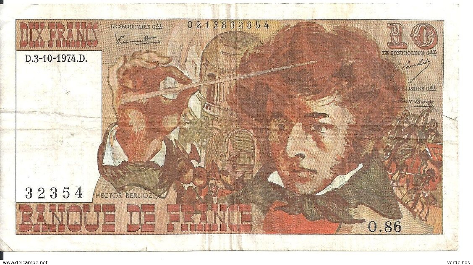 FRANCE 10 FRANCS 1974 VG+ P 150 A - 10 F 1972-1978 ''Berlioz''