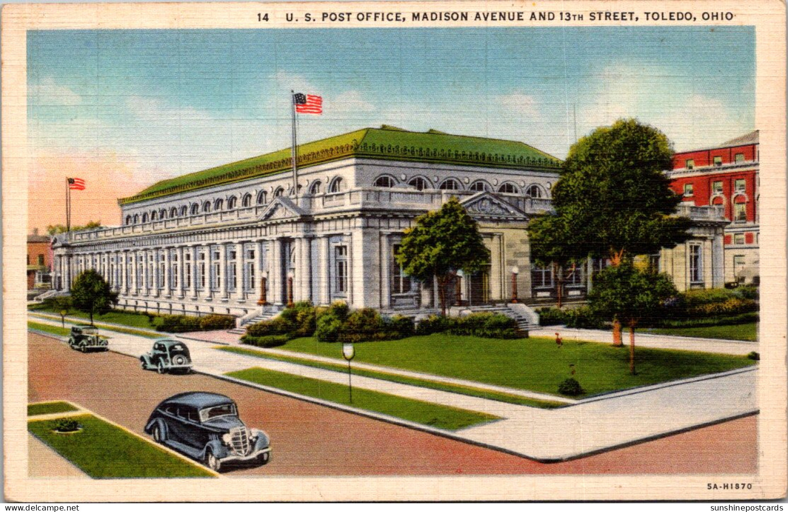 Ohio Toledo Post Office Madison Avenue And 13th Street Curteich - Toledo