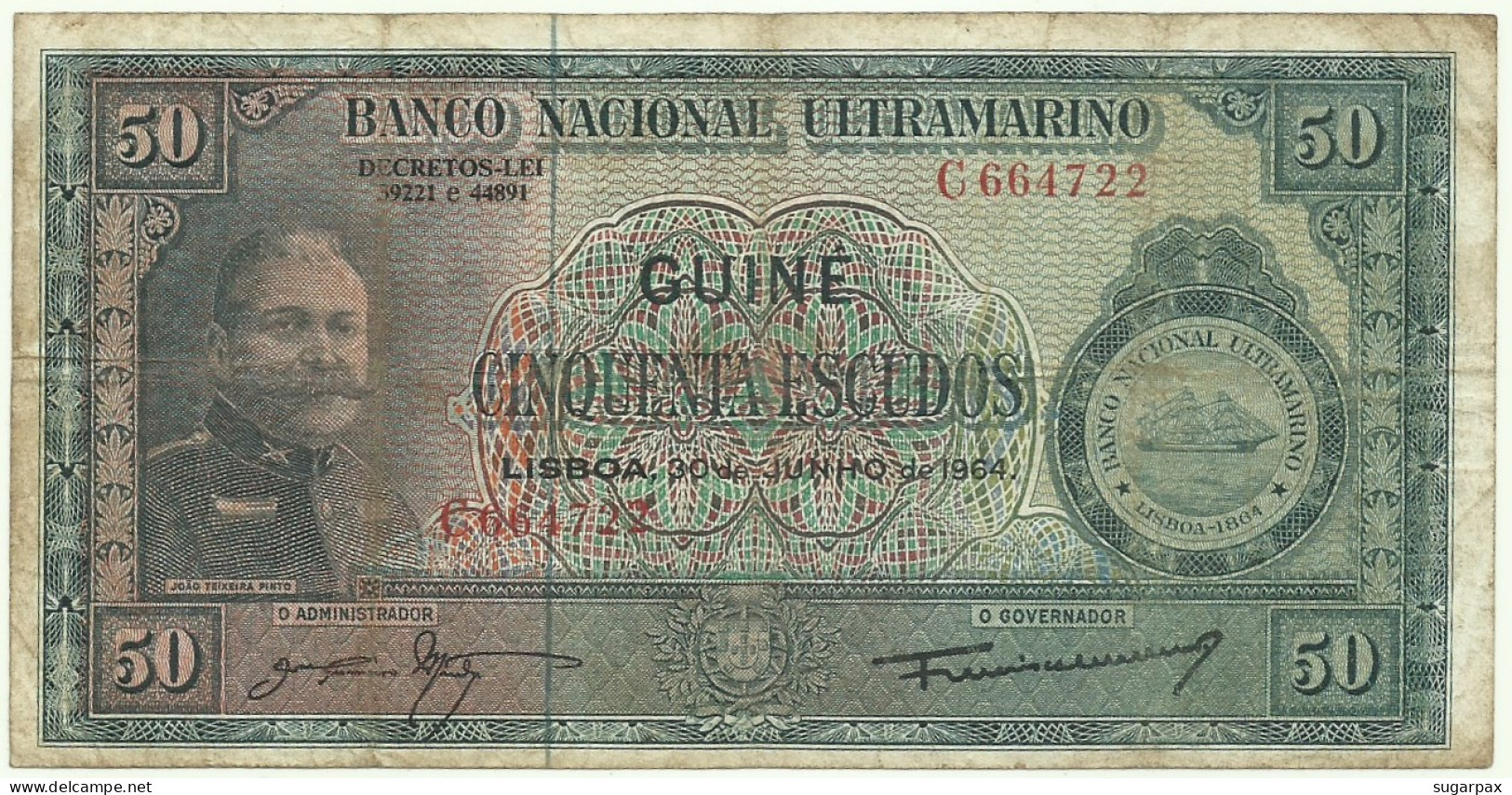 Guiné-Bissau - 50 Escudos - 30.06.1964 - P 40 - Sign Varieties - João Teixeira Pinto - PORTUGAL - Guinea-Bissau
