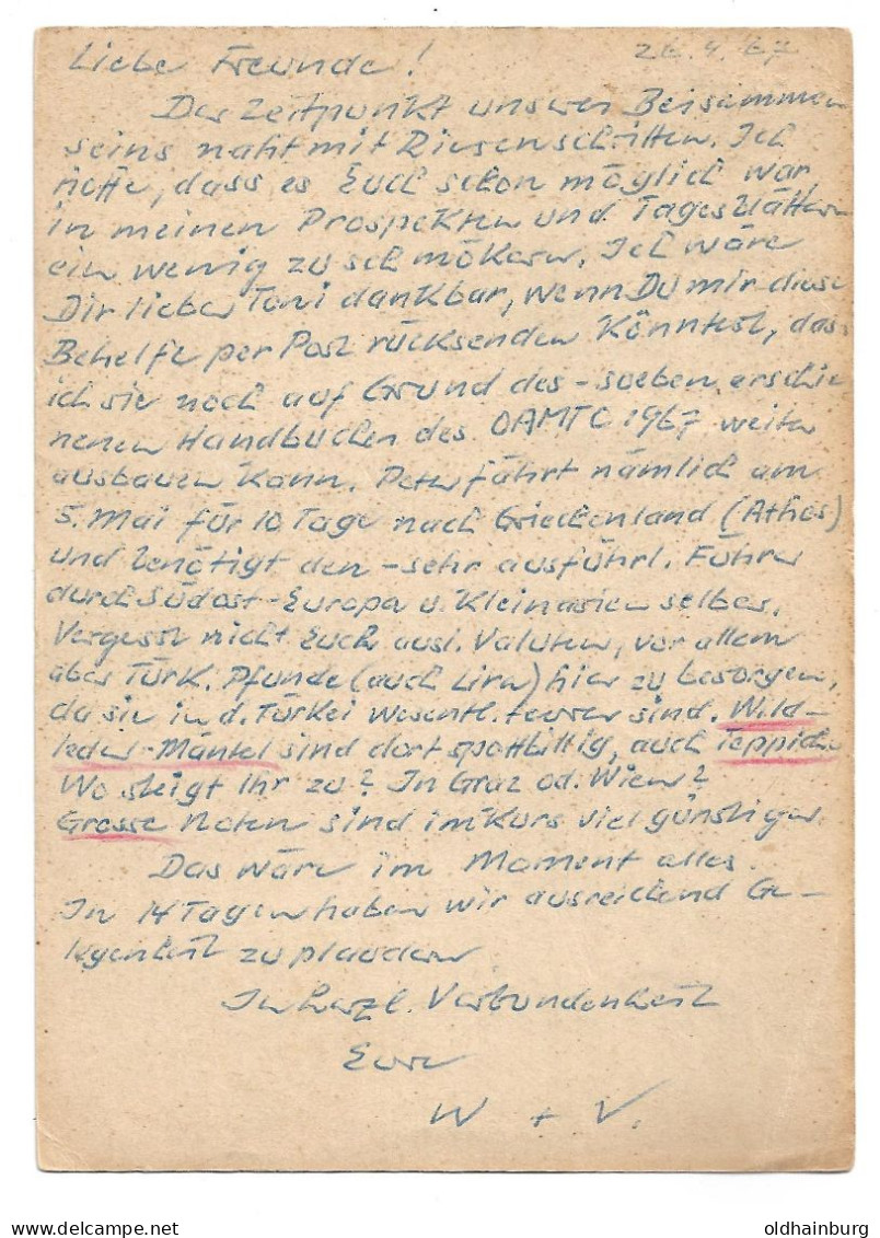 0401j: Österreichs Mariazell- Postkarte ANK 350, Gelaufen 1967; Text Angekündigte Türkei- Reise, Günstiges Wildleder Etc - Lettres & Documents