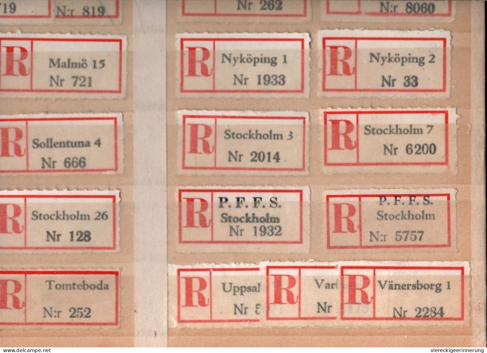 ! 2 Steckkarten Mit 162 R-Zetteln Aus Schweden, Sweden, U.a. Göteborg, Stockholm, Einschreibzettel, Reco Label - Collections