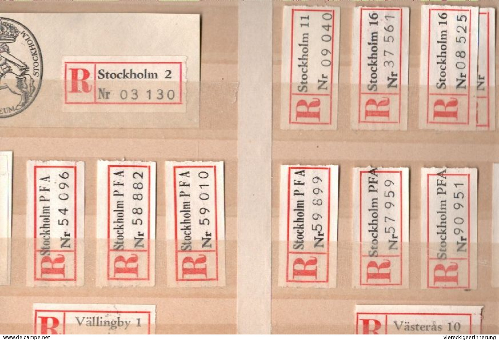 ! 2 Steckkarten Mit 162 R-Zetteln Aus Schweden, Sweden, U.a. Göteborg, Stockholm, Einschreibzettel, Reco Label - Colecciones