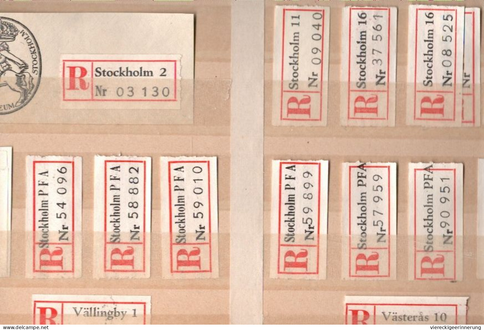 ! 2 Steckkarten Mit 162 R-Zetteln Aus Schweden, Sweden, U.a. Göteborg, Stockholm, Einschreibzettel, Reco Label - Collections
