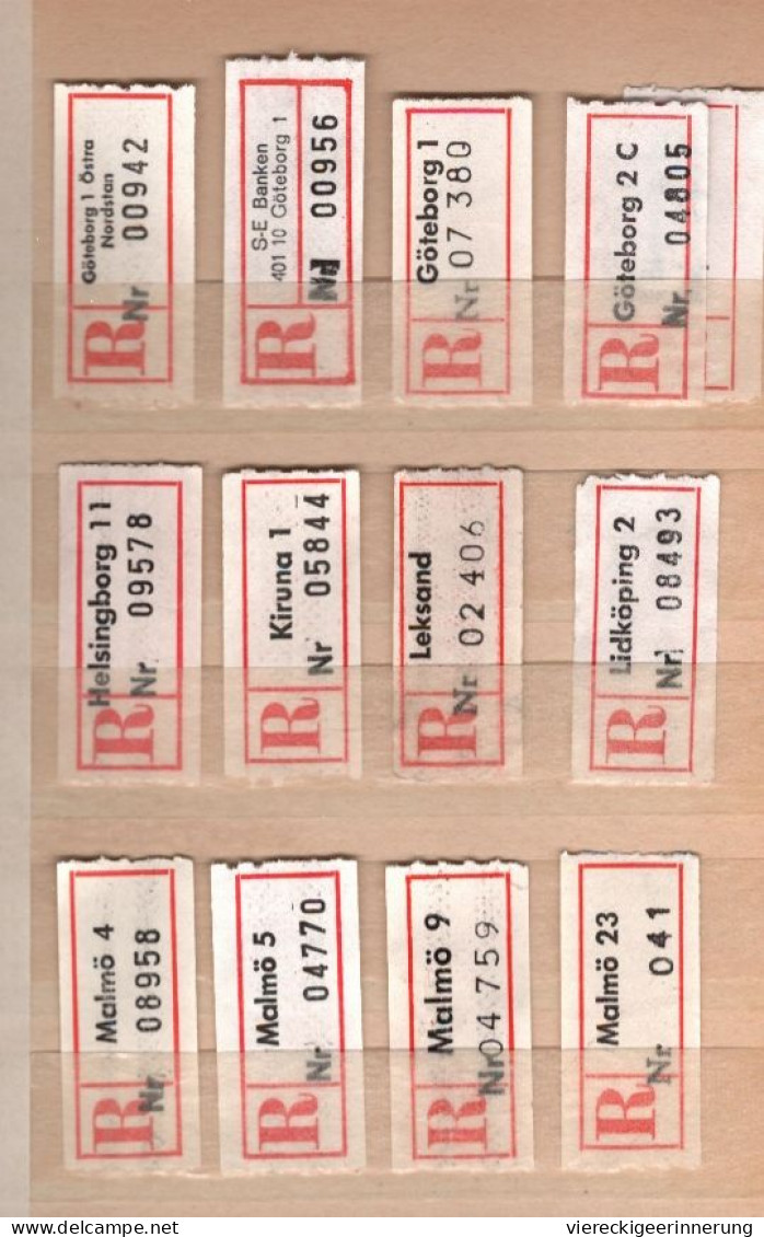 ! 2 Steckkarten Mit 162 R-Zetteln Aus Schweden, Sweden, U.a. Göteborg, Stockholm, Einschreibzettel, Reco Label - Verzamelingen