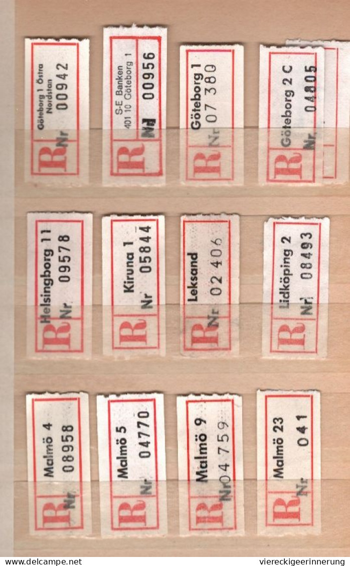 ! 2 Steckkarten Mit 162 R-Zetteln Aus Schweden, Sweden, U.a. Göteborg, Stockholm, Einschreibzettel, Reco Label - Colecciones