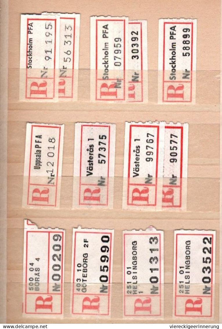 ! 2 Steckkarten mit 162 R-Zetteln aus Schweden, sweden, u.a. Göteborg, Stockholm, Einschreibzettel, Reco Label