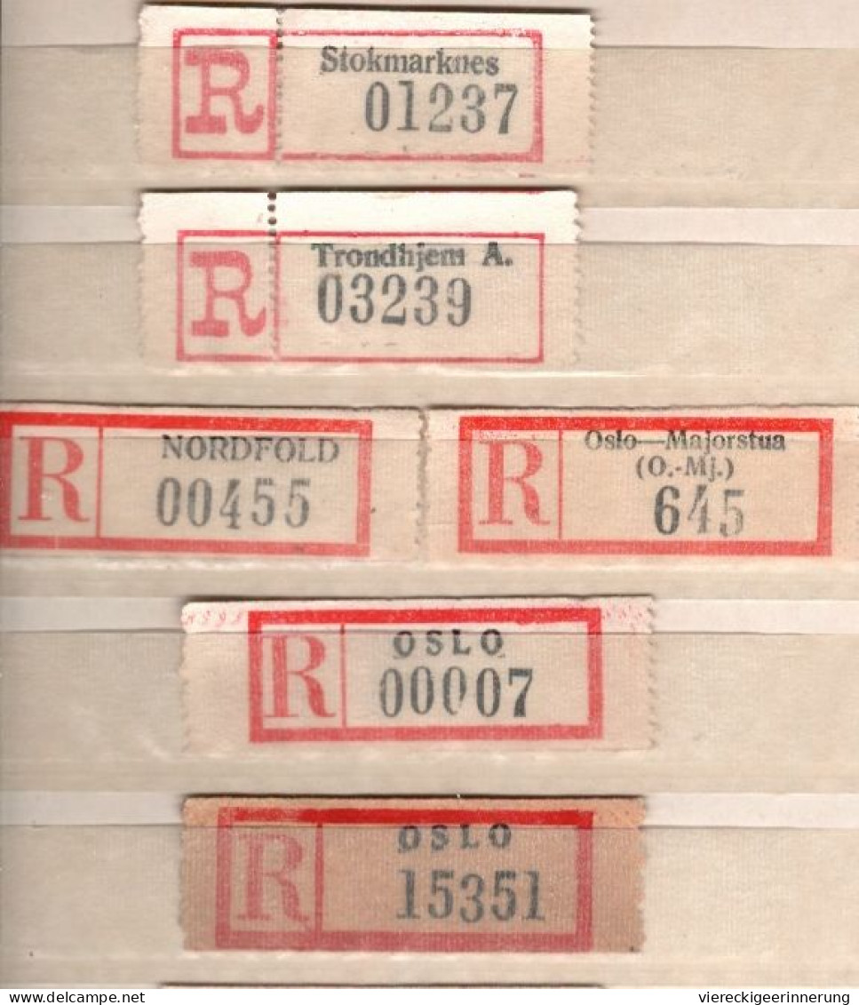 ! Steckkarte Mit 84 R-Zetteln Aus Norwegen, Norway, U.a. Oslo, Einschreibzettel, Reco Label - Colecciones