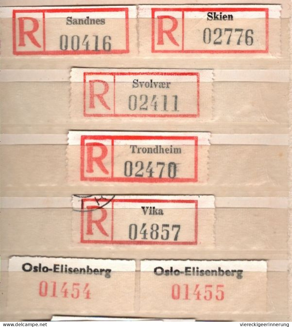 ! Steckkarte Mit 84 R-Zetteln Aus Norwegen, Norway, U.a. Oslo, Einschreibzettel, Reco Label - Colecciones