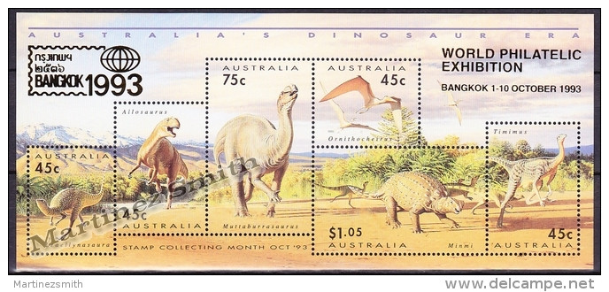 Australie - Australia 1993 Yvert BF 21, Prehistorical Animals, Dinosaurs, Overprinted Bangkok - Miniature Sheet - MNH - Blocks & Sheetlets