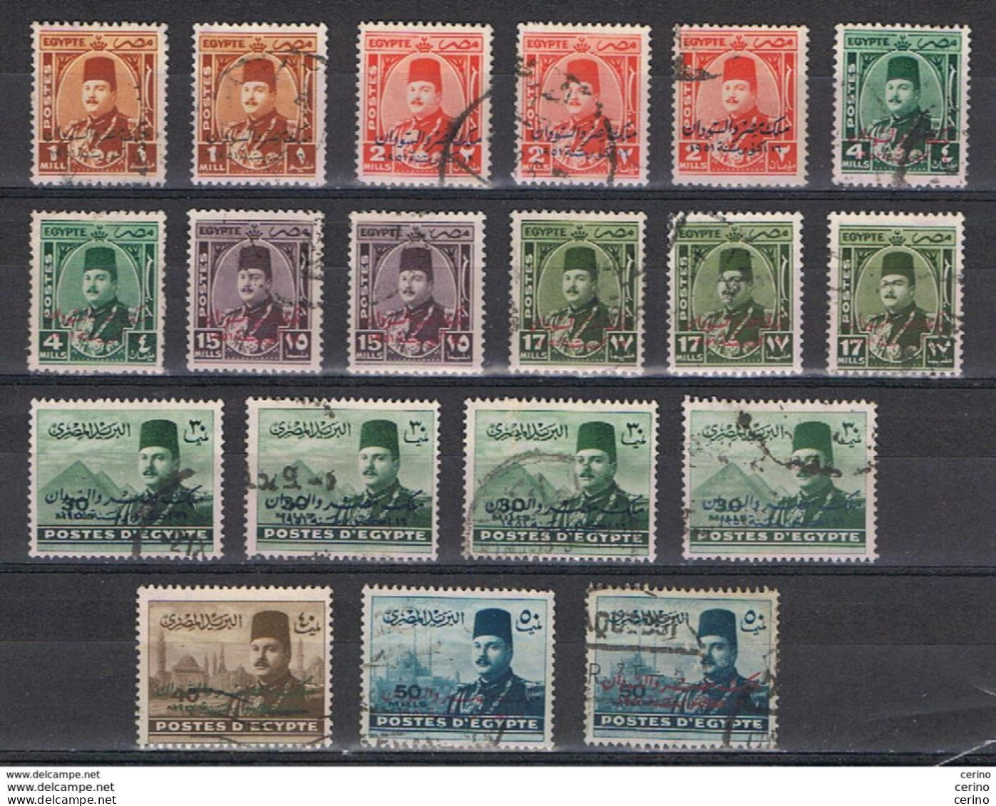 EGYPT:  1952  OVERPRINTED  -  LOT  19  USED  STAMPS  -  YV/TELL. 288//301 - Gebruikt