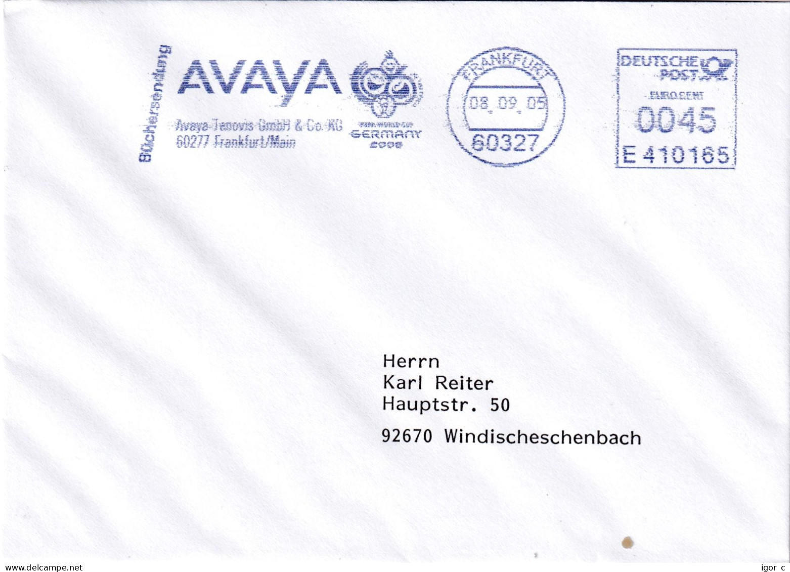 Germany 2006 Cover: Football Fussball Calcio: FIFA World Cup 2006 AVAYA Frankfurt Büchersendung Meter EMA Freistempel - 2006 – Germany