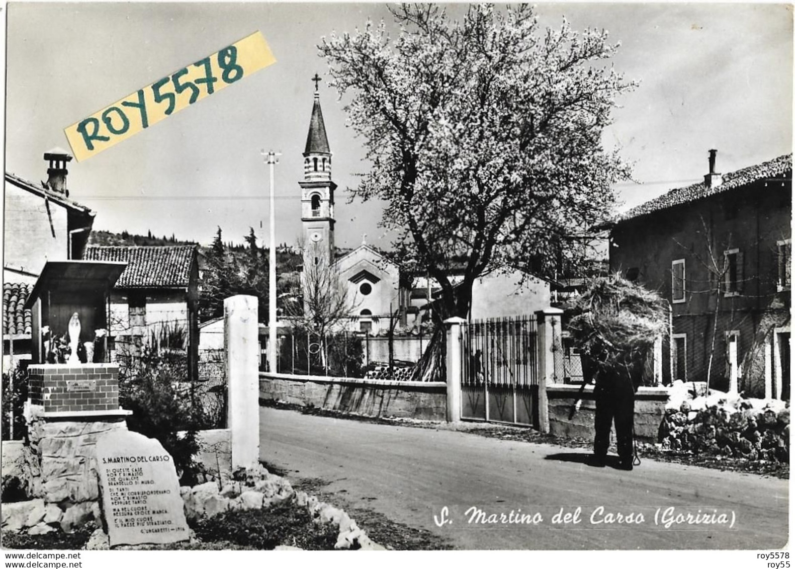 Friuli Venezia Giulia-gorizia-s.martino Del Carso Frazione Di Sagrado Veduta Via Contadino Lapide  Chiesa Case Anni 50 - Sonstige & Ohne Zuordnung