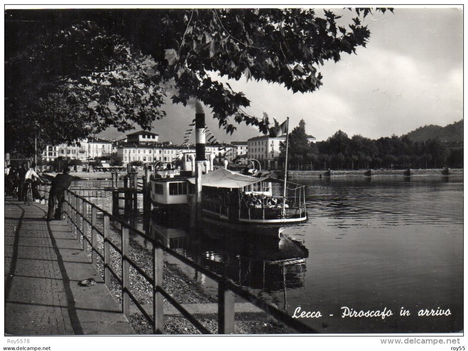 LOMBARDIA-LECCO VEDUTA PIROSCAFO IN ARRIVO A RIVA VEDUTA PARTE LUNGOLAGO ANNI 50 - Lecco