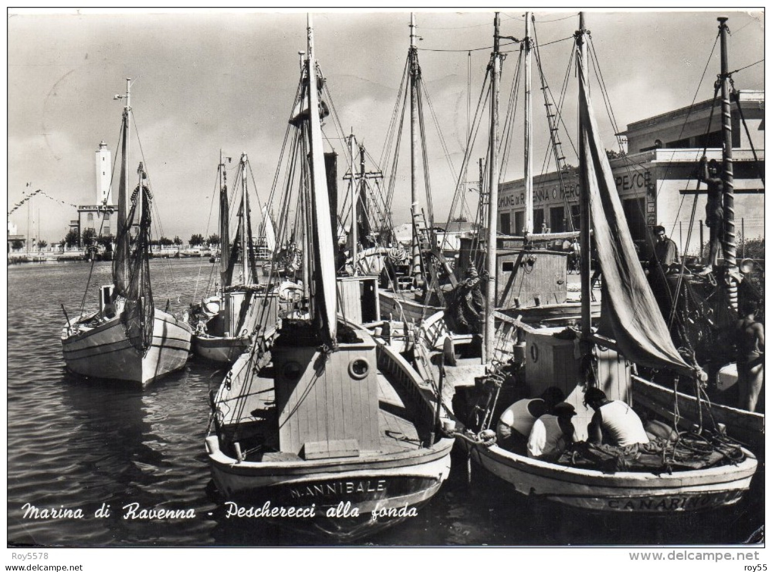 Emilia Romagna-ravenna-marina Di Ravenna Veduta Pescherecci Alla Fonda Animata Anni/50 - Sonstige & Ohne Zuordnung